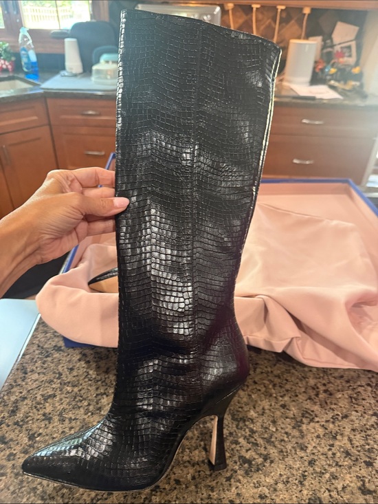 Stuart Weitzman Shoes - Stuart Whitman Black Croc-Embossed Knee High Stiletto Boot
